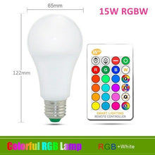 Load image into Gallery viewer, 110V 220V E27 RGB LED Bulb Lights 5W 10W 15W RGB Lampada Changeable Colorful RGBW LED Lamp With IR Remote Control+Memory Mode RGB LED Light Bulbs, 10W LED Color Changing Light Bulb with Remote Control