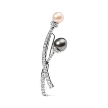 Load image into Gallery viewer, 18K White Gold 3/5 Cttw Diamond and Cultured South Sea Black and White Pearl Brooch Pin (H-I Color, VS1-VS2 Clarity)