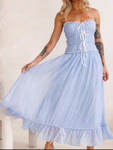Load image into Gallery viewer, Vintage Ruffled Hem Midi Dress With Tied And Ruched Detail Elegant Feminine Girls Dress