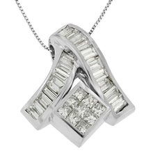 Load image into Gallery viewer, 14K White Gold 1 7/8 cttw Princess and Baguette Cut Mixed Geometry Diamond Pendant Necklace (G-H, SI1-SI2)
