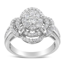 Load image into Gallery viewer, 14K White Gold 1.0 Cttw Round & Baguette Cut Diamond Floral Cluster Quatrefoil Channel Set Band Cocktail Statement Ring (H-I Color, SI2-I1 Clarity) - Size 6-3/4