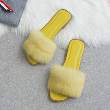 Load image into Gallery viewer, Fashion Fur Flat Women's Slippers Plus Size Spring Summer Fluffy Fur Slippers Shoes Woman Plush Fur Slip On Flip Flop Flat Furry Fur Slides Outdoor Sandals Furry Slides Summer Sandals Open Toe Indoor Outdoor Fluffy Slides