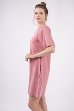 Load image into Gallery viewer, Woman Dress Casually Washed Round Neck Mini Tee Dress - Effortlessly Chic Casual Dress with Pocketed Design