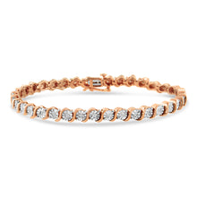 Load image into Gallery viewer, 14K Rose Gold Plated .925 Sterling Silver 1/4 Cttw Diamond Round Miracle Plate and "S" Link Tennis Bracelet (I-J Color, I2- I3 Clarity) - 7"