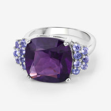 Load image into Gallery viewer, 6.34 Carat Genuine Amethyst and Tanzanite .925 Sterling Silver Ring