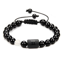 Load image into Gallery viewer, 12 Couple Bracelet Black Stone Bracelets For Women Men Braided Bracelet Natural Stone Zodiac Star Sign Bracelet For Couple Natural Black Stone Bead Bracelet For Men Women