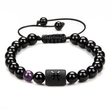 Load image into Gallery viewer, 12 Couple Bracelet Black Stone Bracelets For Women Men Braided Bracelet Natural Stone Zodiac Star Sign Bracelet For Couple Natural Black Stone Bead Bracelet For Men Women
