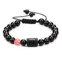 Load image into Gallery viewer, 12 Couple Bracelet Black Stone Bracelets For Women Men Braided Bracelet Natural Stone Zodiac Star Sign Bracelet For Couple Natural Black Stone Bead Bracelet For Men Women