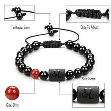 Load image into Gallery viewer, 12 Couple Bracelet Black Stone Bracelets For Women Men Braided Bracelet Natural Stone Zodiac Star Sign Bracelet For Couple Natural Black Stone Bead Bracelet For Men Women