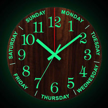 Load image into Gallery viewer, 12 Inch Luminous Wall Clock Wall Clock Luminous Wall Clock Wood Silent Light in Dark Night Nordic Fashion Wall Clock Non Ticking Clock with Night Light Wood Silent light in dark night Nordic Fashion Wall Clock Non Ticking Clock With Night Light
