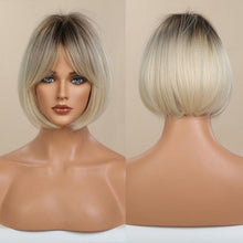 Load image into Gallery viewer, 12 inch Synthetic Bob Wig for Women Side Fringe High Density Heat Resistant Hair Wigs Party Daily Wear Natural Headline Wigs For Black Women Cosplay Wigs For Women