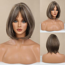 Load image into Gallery viewer, 12 inch Synthetic Bob Wig for Women Side Fringe High Density Heat Resistant Hair Wigs Party Daily Wear Natural Headline Wigs For Black Women Cosplay Wigs For Women