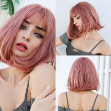 Load image into Gallery viewer, 12 inch Synthetic Bob Wig for Women Side Fringe High Density Heat Resistant Hair Wigs Party Daily Wear Natural Headline Wigs For Black Women Cosplay Wigs For Women