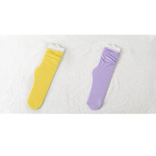 Load image into Gallery viewer, 1/2 Pairs Girls Thin Socks Pack Harajuku Cute Long Frilly Socks Casual Soft Nylon High Elastic Solid White Purple Solid Color Stylish Casual Socks For Men And Women