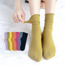 Load image into Gallery viewer, 1/2 Pairs Girls Thin Socks Pack Harajuku Cute Long Frilly Socks Casual Soft Nylon High Elastic Solid White Purple Solid Color Stylish Casual Socks For Men And Women