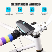 Load image into Gallery viewer, 1200mAh Rechargeable Bike Headlight with Horn