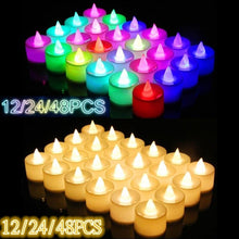 Load image into Gallery viewer, 12/24/48pcs Flameless LED Tea light Tea Candles Wedding Light Romantic Candles Realistic Tea Lights Candles LED Tea light Candles Flickering Bright Tea lights Battery Operated Candles Flameless Candles Lights for Birthday Party Wedding Decorations