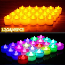 Load image into Gallery viewer, 12/24/48pcs Flameless LED Tea light Tea Candles Wedding Light Romantic Candles Realistic Tea Lights Candles LED Tea light Candles Flickering Bright Tea lights Battery Operated Candles Flameless Candles Lights for Birthday Party Wedding Decorations