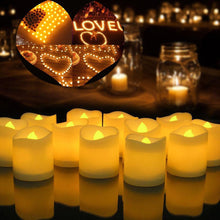 Load image into Gallery viewer, 12/24Pcs Creative LED Candle Flameless LED Tea Lights with Remote Battery Operated Flickering Tea lights Candles with Timer Tea Lights Realistic Fake Candles Battery Powered Flameless Tea Light Lamp For Home Wedding Party Decoration Supplies