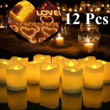 Load image into Gallery viewer, 12/24Pcs Creative LED Candle Flameless LED Tea Lights with Remote Battery Operated Flickering Tea lights Candles with Timer Tea Lights Realistic Fake Candles Battery Powered Flameless Tea Light Lamp For Home Wedding Party Decoration Supplies