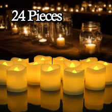 Load image into Gallery viewer, 12/24Pcs Creative LED Candle Flameless LED Tea Lights with Remote Battery Operated Flickering Tea lights Candles with Timer Tea Lights Realistic Fake Candles Battery Powered Flameless Tea Light Lamp For Home Wedding Party Decoration Supplies