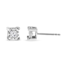 Load image into Gallery viewer, .925 Sterling Silver 1/2 Cttw Miracle Set Princess-cut Diamond Solitaire Stud Earrings (H-I Color, SI2-I1 Clarity)