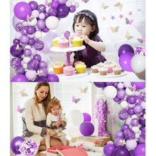 Load image into Gallery viewer, 124 Pcs Garland Arch Kit White Purple Latex Metallic Balloons With Paper Butterfly For Women Birthday Baby Shower Wedding Party Decorations