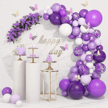 Load image into Gallery viewer, 124 Pcs Garland Arch Kit White Purple Latex Metallic Balloons With Paper Butterfly For Women Birthday Baby Shower Wedding Party Decorations