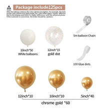 Load image into Gallery viewer, 125pcs White Gold Chrome Metallic Latex Balloons for Wedding Birthday Christmas Party Decor Bridal Showers Baby Showers Luxury Party Birthday Wedding Ballon Decoration