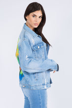 Load image into Gallery viewer, American Bazi Full Size Painted Back Distressed Jacket for Women Artistic and Edgy Style