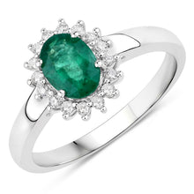 Load image into Gallery viewer, 0.86 Carat Genuine Zambian Emerald and White Diamond 14K White Gold Ring
