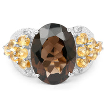 Load image into Gallery viewer, 9.74 Carat Genuine Smoky Quartz, Citrine & White Topaz .925 Sterling Silver Ring