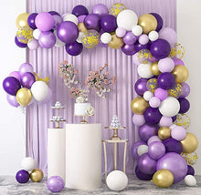 Load image into Gallery viewer, 129Pcs Purple And Gold Balloons For Happy Birthday Foil Balloons Banner Circle Dots Garland Birthday Party Decorations Birtdhay Ballons Decoration