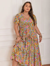 Load image into Gallery viewer, Plus Size Printed V-Neck Short Sleeve Maxi Dress Elegant & Flowy Summer Dress For Girls