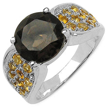 Load image into Gallery viewer, 3.78 Carat Genuine Smoky Quartz & Citrine .925 Sterling Silver Ring
