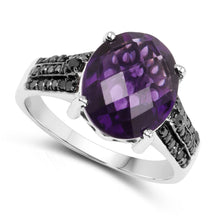 Load image into Gallery viewer, 3.96 Carat Genuine Amethyst & Black Diamond .925 Sterling Silver Ring