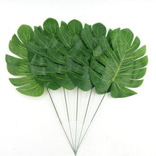 Load image into Gallery viewer, 12Pcs 2Kind Large Artificial Fake Monstera Palm Leaves Green Plastic Leaf Wedding Decoration Flowers