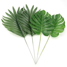 Load image into Gallery viewer, 12Pcs 2Kind Large Artificial Fake Monstera Palm Leaves Green Plastic Leaf Wedding Decoration Flowers
