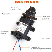 Load image into Gallery viewer, 12V Water Pump with 2 Hose Clamps 123PSI Self Priming Sprayer Pump