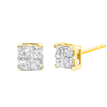 Load image into Gallery viewer, 10K Yellow Gold Plated .925 Sterling Silver 1.0 Cttw Princess-Cut Diamond Composite Multi Stone Stud Earrings (J-K Color, SI2-I1 Clarity)
