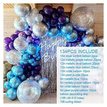 Load image into Gallery viewer, 134Pcs Blue Silver Purple Themed Purple Birthday Balloon Garland Arch Kit For Baby Shower Wedding Engagement Decorations Girl Party Birthday Ballon Wedding Decoration