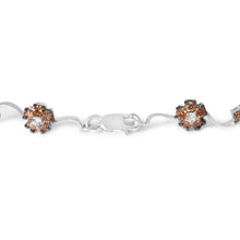Load image into Gallery viewer, 10K White Gold 4.0 Cttw Champagne and White Diamond Floral Cluster and Station Link Bracelet (H-I Color, SI2-I1 Clarity) - 7" Inches