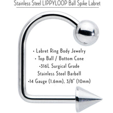 Load image into Gallery viewer, 14G Stainless Steel LIPPYLOOP Ball Spike Labret