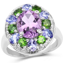 Load image into Gallery viewer, 3.89 Carat Genuine Amethyst, Tanzanite & Chrome Diopside .925 Sterling Silver Ring