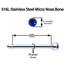 Load image into Gallery viewer, 20G Stainless Steel Sapphire Blue Gem Micro Nose Bone