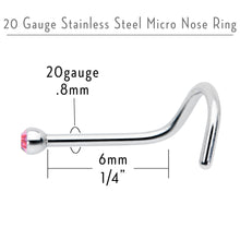 Load image into Gallery viewer, 20G Stainless Steel Pink Gem Micro Nose Ring Twister