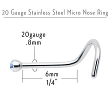 Load image into Gallery viewer, 20G Stainless Steel Light Blue Gem Micro Nose Ring Twister