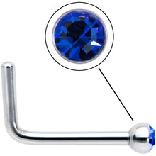 Load image into Gallery viewer, 20G Stainless Steel Sapphire Blue Gem Micro Nose Ring L-Shaped