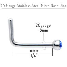 Load image into Gallery viewer, 20G Stainless Steel Sapphire Blue Gem Micro Nose Ring L-Shaped