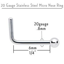 Load image into Gallery viewer, 20G Stainless Steel Stainless Steel Micro Ball Nose Ring L-Shaped